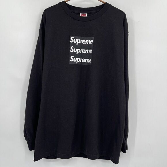 Supreme Black Asspizza Triple Box Logo Long Sleeve T-Shirt Size Large - Picture 1 of 5
